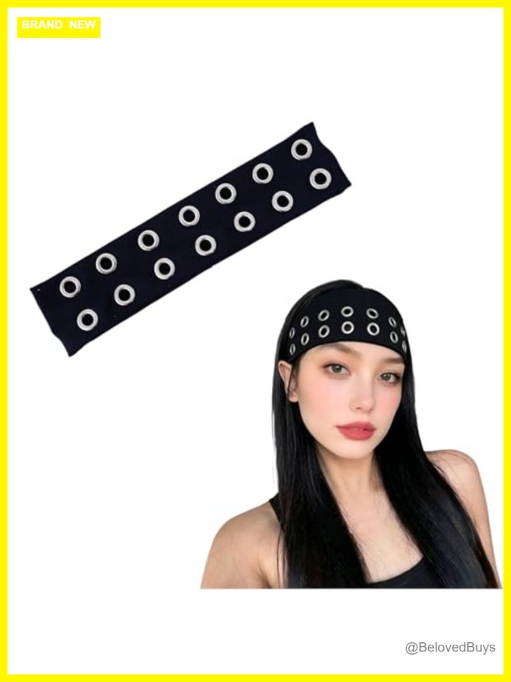 Women's Wide Grommet Headband 14 Eyelet Y2K Punk Elastic Hairband Grunge Hair